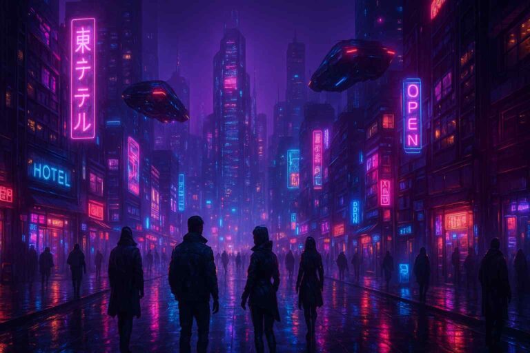 4K Neon City Skyline Wallpaper