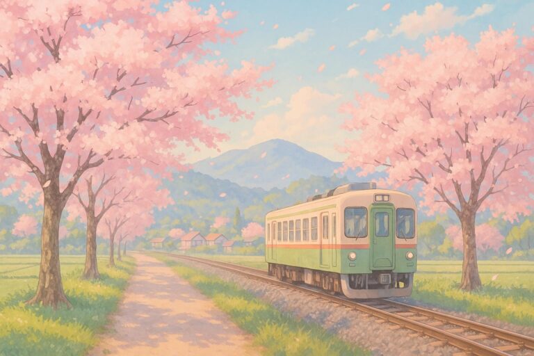 Countryside Anime 4k Wallpaper featuring a train and beautiful trees