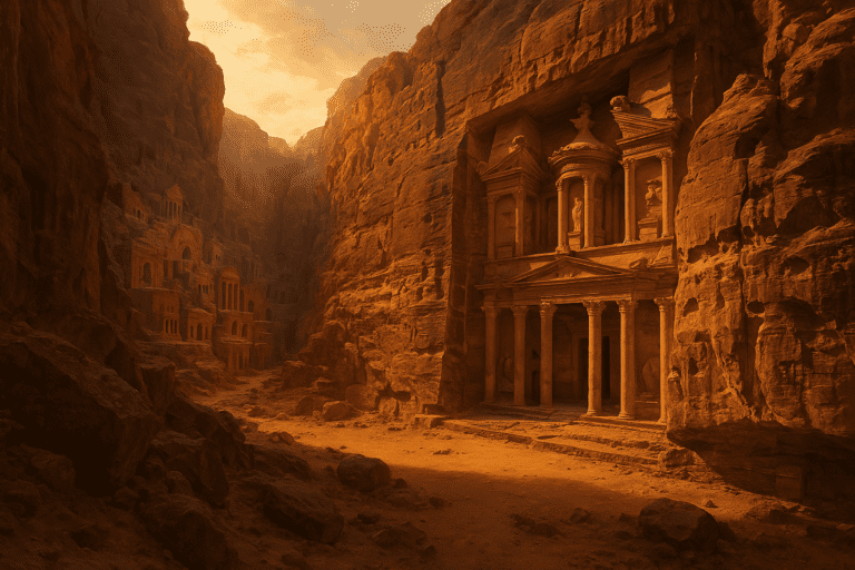 Hidden Ancient City 4k Wallpaper with sunrise in background