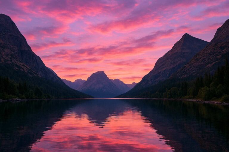 Lake 4k Wallpaper with pink and purple sunset