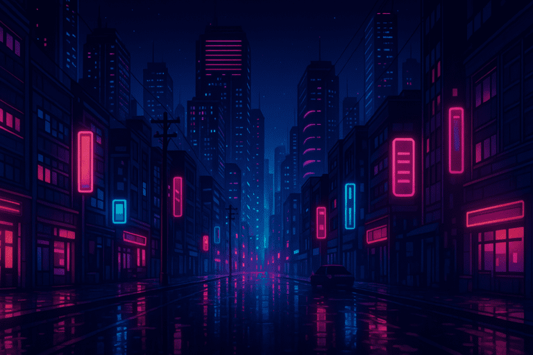 Neon city wallpaper for iPhone and MacBook free download.