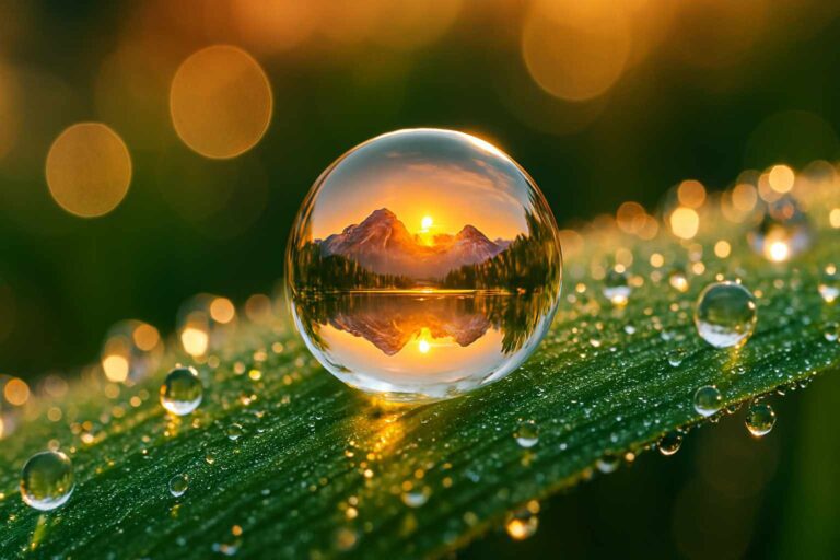 Sunrise Reflections 4k Wallpaper reflecting mountain in water drop