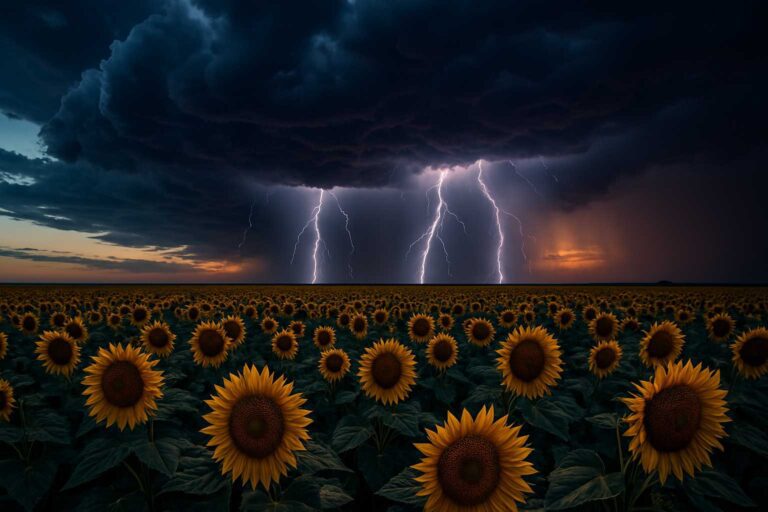 Thunderstorm 4k Wallpaper in the flower field