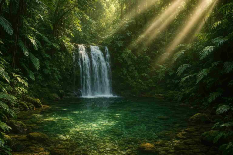 Tropical Jungle 4k Wallpaper with beautiful waterfall